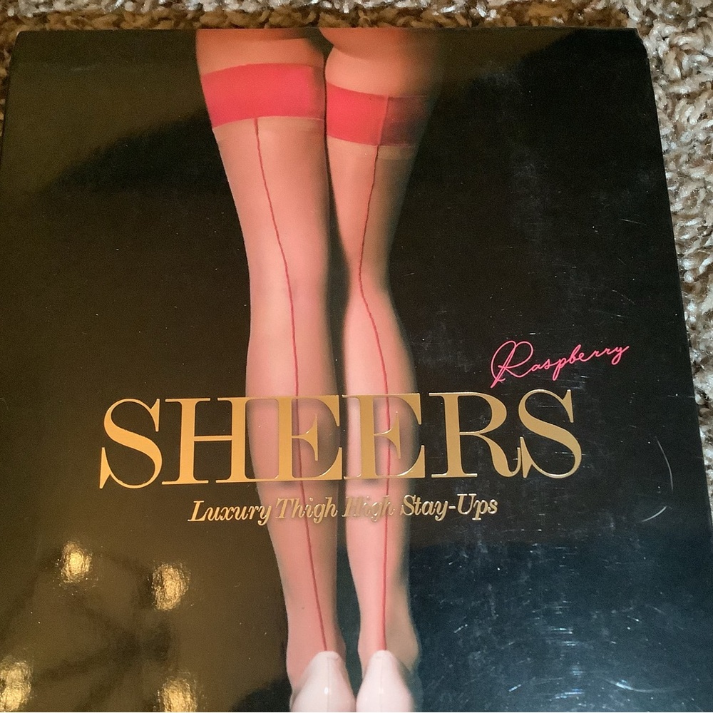 Honey Birdette sheers luxury thigh high stay-ups w/backseam, raspberry, size: S - Picture 3 of 12